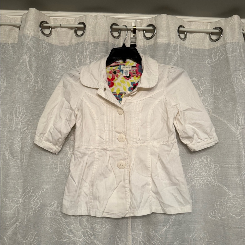 Maurices White Jacket with Colorful Floral Interior